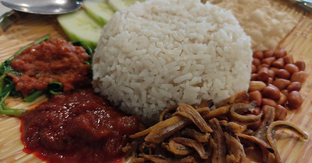Nasi lemak with kangkung, classic Malaysian halal dish