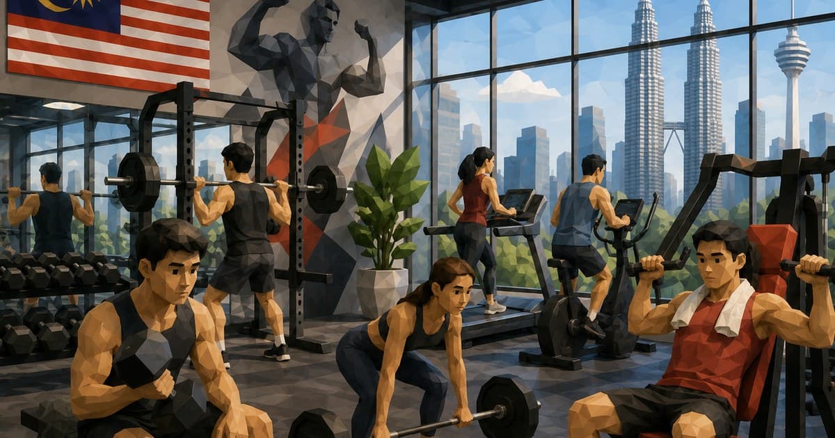 People training with weights in a Malaysian gym