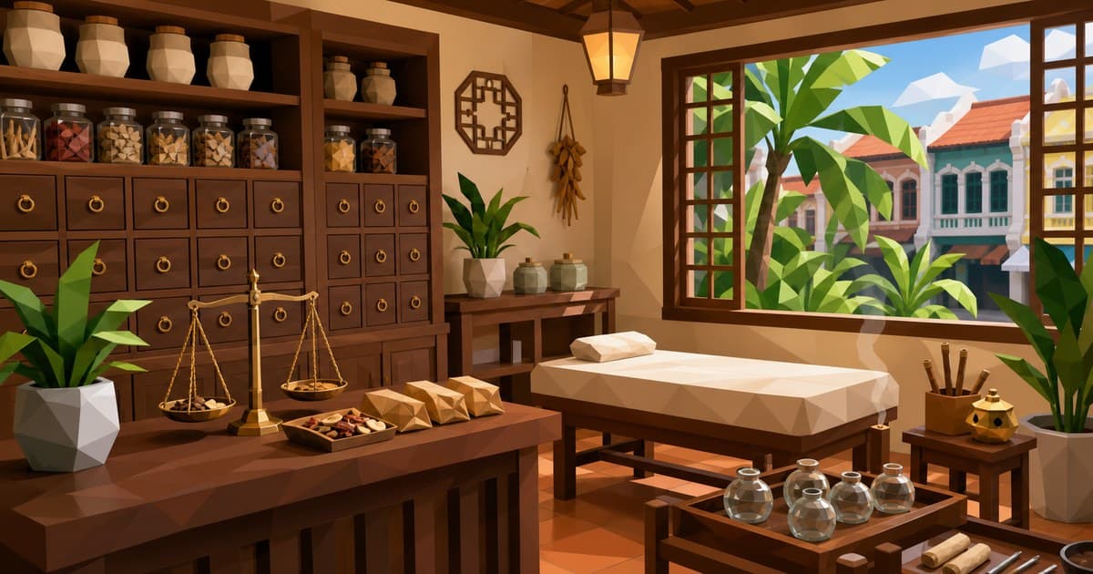 Acupuncture needles and Chinese herbal medicine on a clinic table